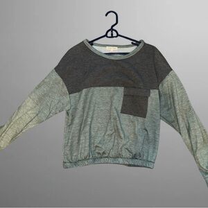 Moa Moa Gray and Green Swoop Neck Sweatshirt